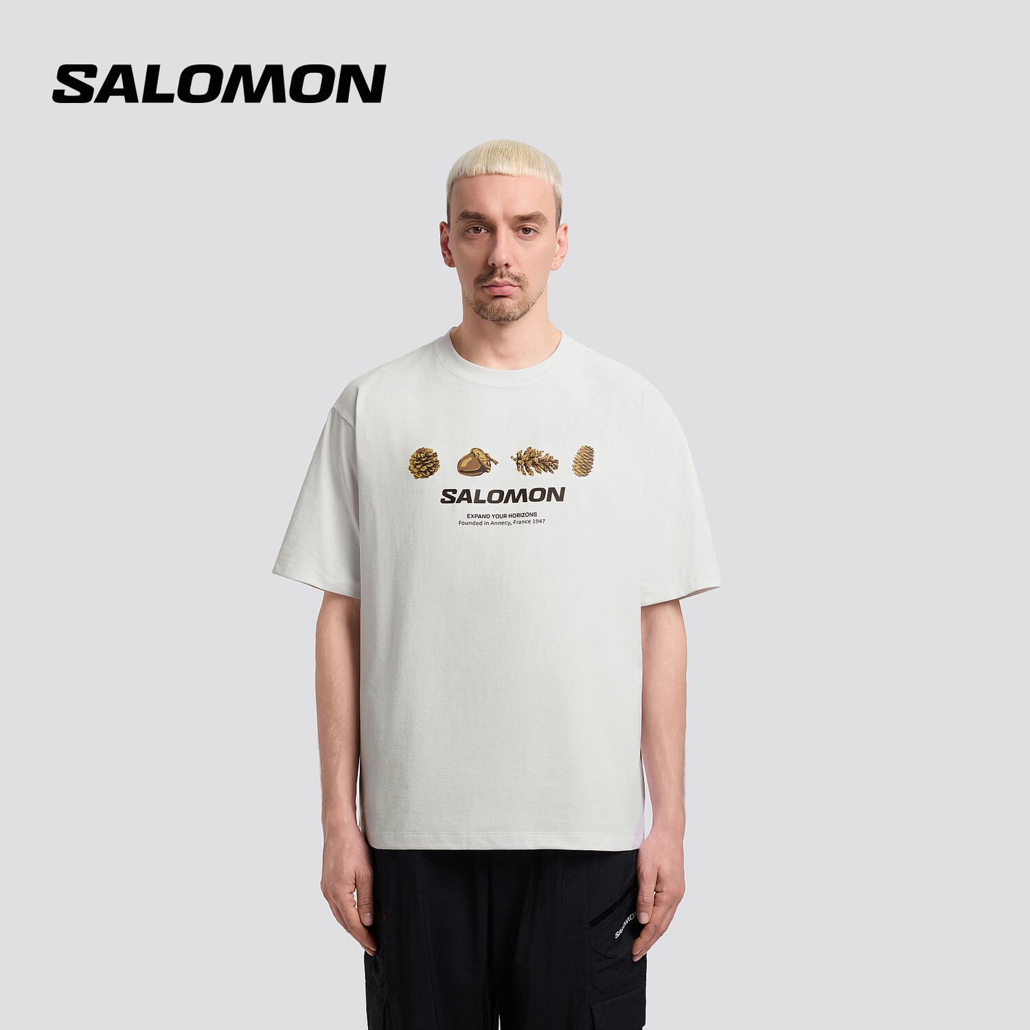 萨洛蒙（Salomon）男款 户外运动潮流休闲穿搭丛林松果印花短袖T恤 HIKING CREST SS 白色 D00290 L  175/96A