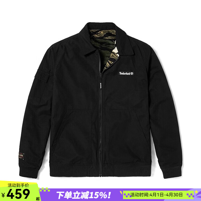 添柏岚（Timberland）夹克男 春秋户外运动服上衣防风翻领两面穿飞行夹克休闲外套A27F5 A27F5001/黑色 /晒图退10 S (170/88A)