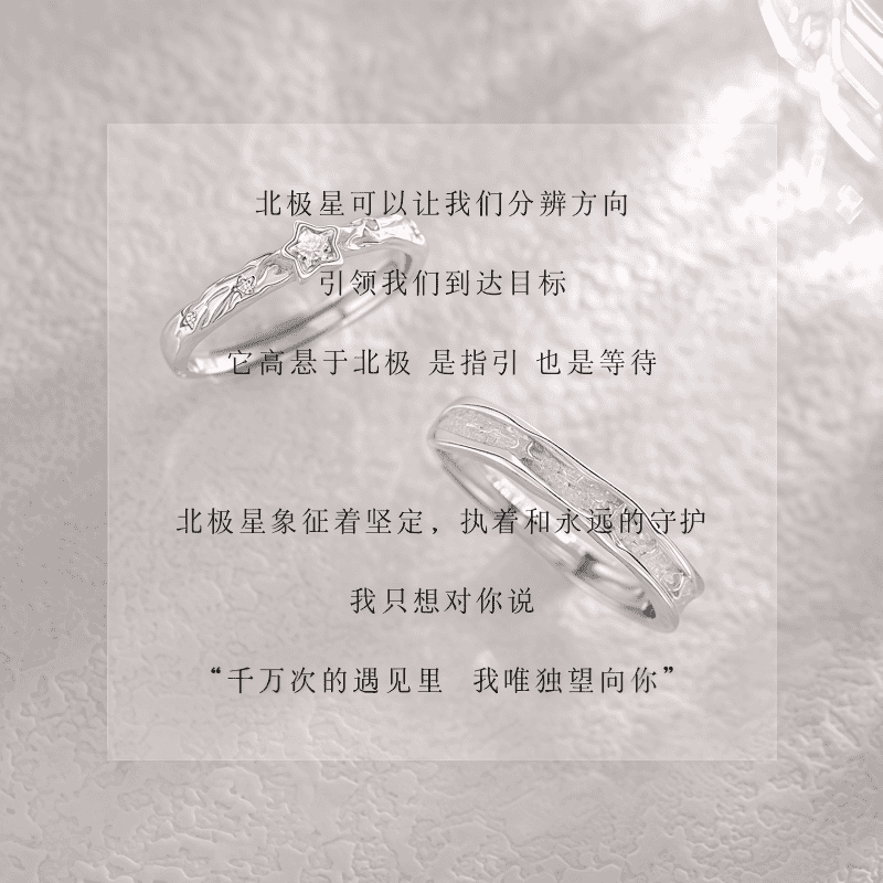 JIUZUANCAI999足银北极星情侣戒指指环小众轻奢纯银首饰男女款情人节520礼物 【北极星戒指】男女一对【魔术礼盒+999证书】