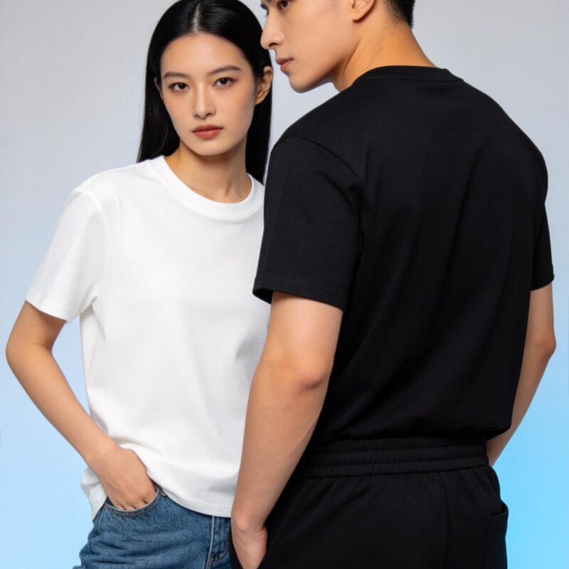 绒宇鑫200克精梳紧密新疆全棉春秋款宽松潮牌圆领长袖t恤男女纯棉打底衫 黑色 5XL （190-210）斤