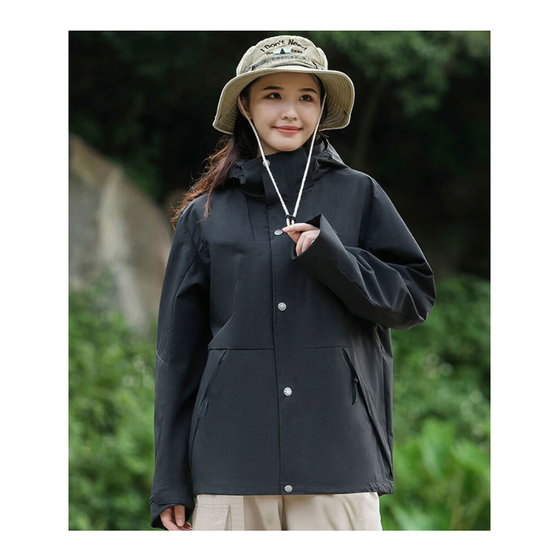 京喜指数户外冲锋夹克男女防水防风外套情侣外套夹克登山休闲9188 黑色 XL （推荐130-145斤）