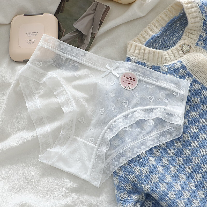 剑蔓夏季无痕薄款网纱内裤女蝴蝶结7A抑菌透气纯棉裆中腰女士三角裤头 4条混色【颜色随机混】 L 建议100-120斤