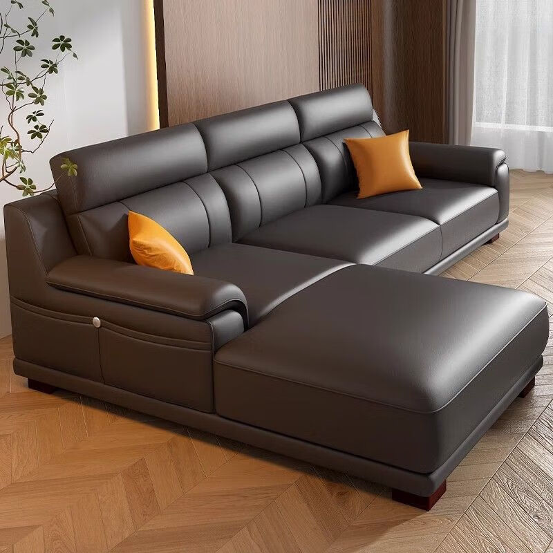 檀福匠2025新款沙发客厅现代简约意式极简大小户型高端轻奢头层牛皮沙发 [360°全包裹加厚牛皮]十年质保 四人位+脚踏 3.2m [加抱枕]