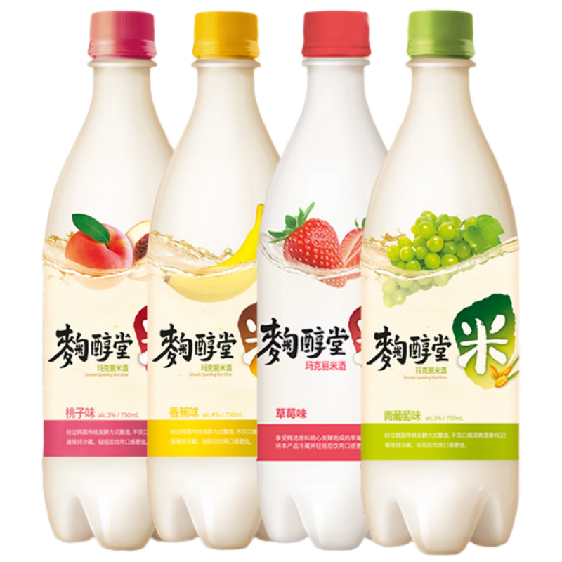 麴醇堂  桃子葡萄香蕉草莓米酒 750ml*4 韩国米酒果酒全家福 端午送礼