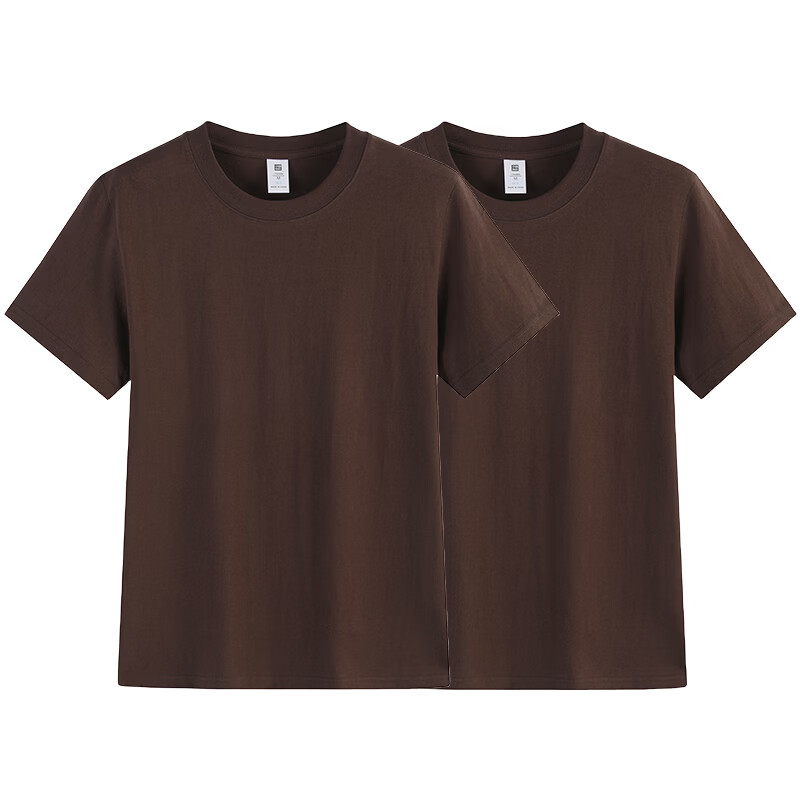 尺度保罗【2件装】短袖T恤夏季重磅100%纯棉半袖t恤小白T恤男圆领打底衫 杏色+杏色 3XL 推荐160-180斤