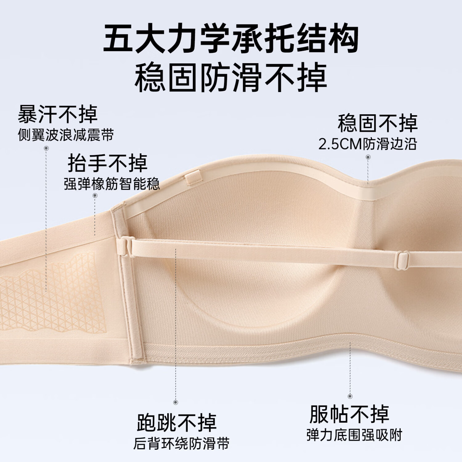 润微无肩带内衣女小胸聚拢防滑可调节文胸无痕隐形抹胸罩夏季薄款 隐形肤(送布面乳贴*5对+肩带*1+同色延长扣) L 80BC