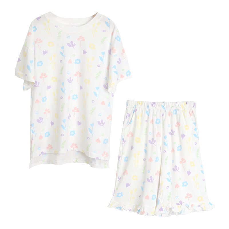 红豆居家（Hodohome）儿童睡衣女童夏季纯棉套头家居服女孩短袖短裤空调服套装326 150