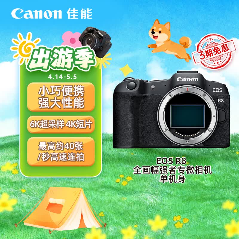 佳能（Canon）R8微单相机 人像风光旅游摄影专用相机 vlog拍摄4K高清视频专业直播 全画幅微单相机 佳能r8机身