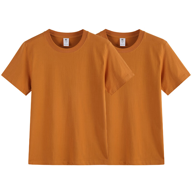 尺度保罗【2件装】短袖T恤夏季重磅100%纯棉半袖t恤小白T恤男圆领打底衫 杏色+杏色 3XL 推荐160-180斤