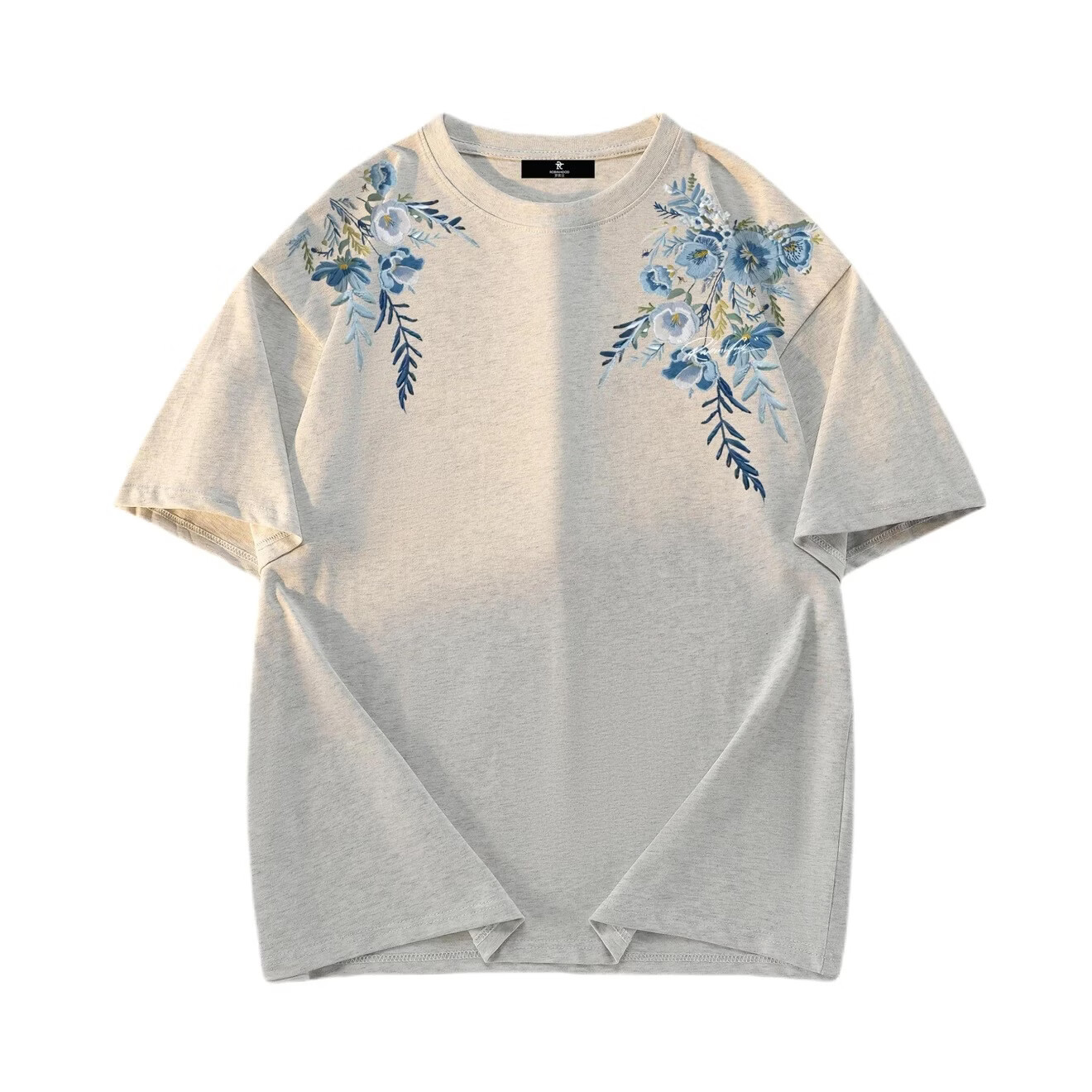 ROBINHOOD印花纯棉花卉圆领短袖T恤 SR6A-25T001-YHA5738 白花灰 XL