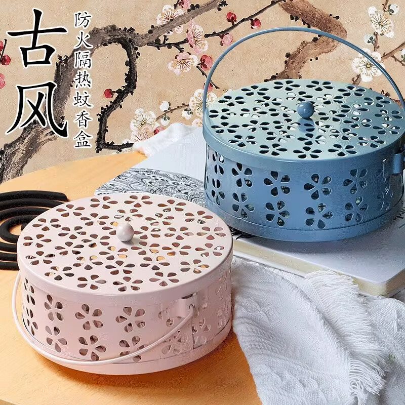 古风香薰炉防火蚊香架蚊香盘铁艺加厚带盖家用书房浴室厕所熏香炉 颜色随机一个