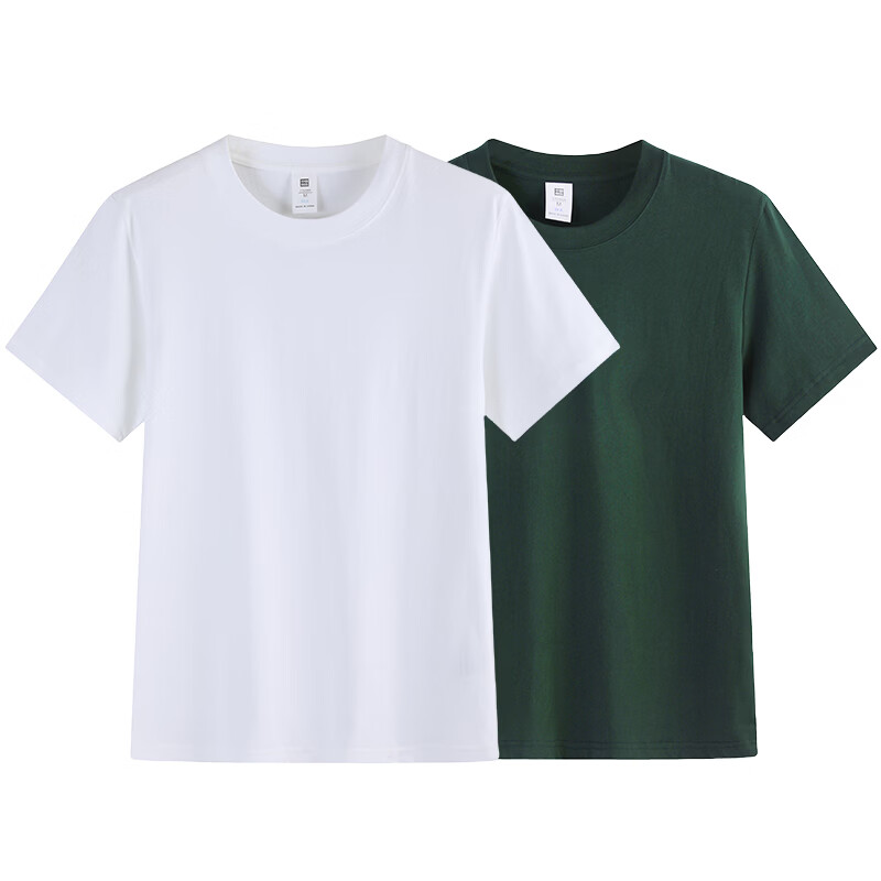 尺度保罗【2件装】短袖T恤夏季重磅新疆长绒棉半袖t恤小白T恤男圆领打底衫 白色+白色 M 推荐95-120斤