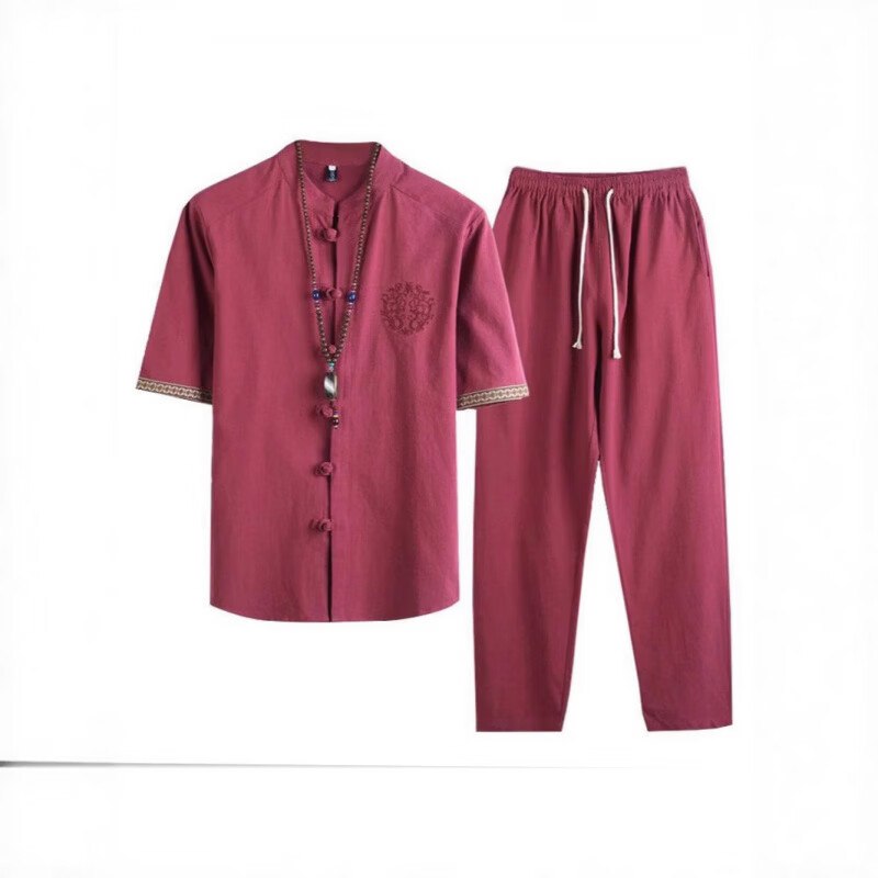 隐形都市莫代尔棉麻两件套中国风夏季亚麻套装中式唐装汉服茶禅服男士睡衣 黑色【上衣+裤子】两件套 当季新品 5XL 200-220斤