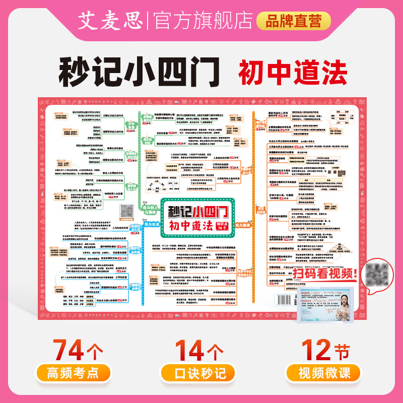 艾麦思秒记数理化2026新版初中秒记小四门历史生物地理道法思维导图归纳汇总全套口诀挂图人教版苏教版全国通用初中一二三年级辅导书789年级上下册辅导书 【4套全】秒记小四门 全国通用版