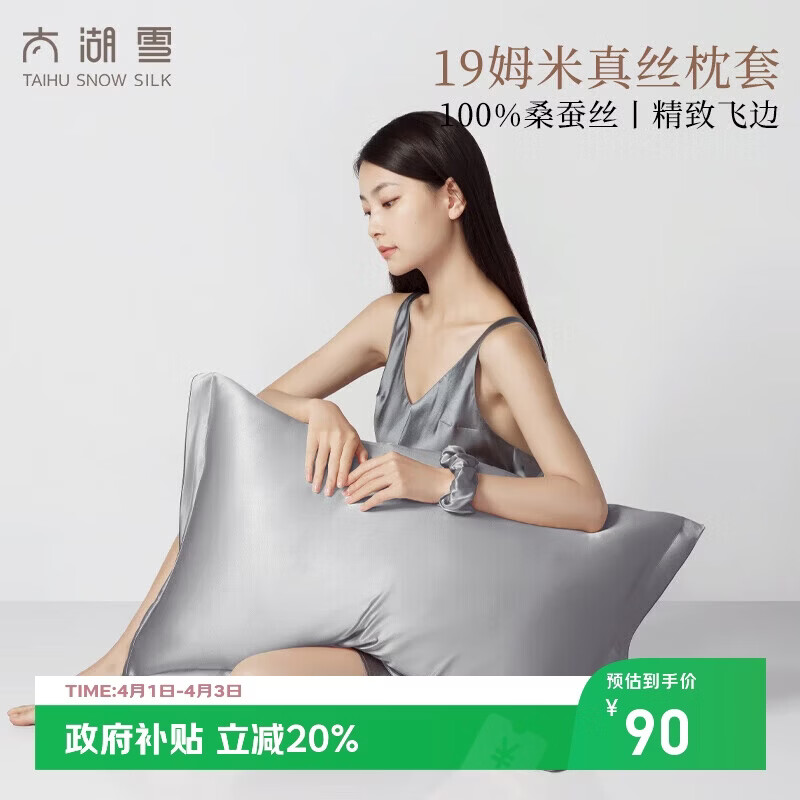 太湖雪 纯色真丝枕套轻奢高级 19姆米100%桑蚕丝 星空灰 48*74cm
