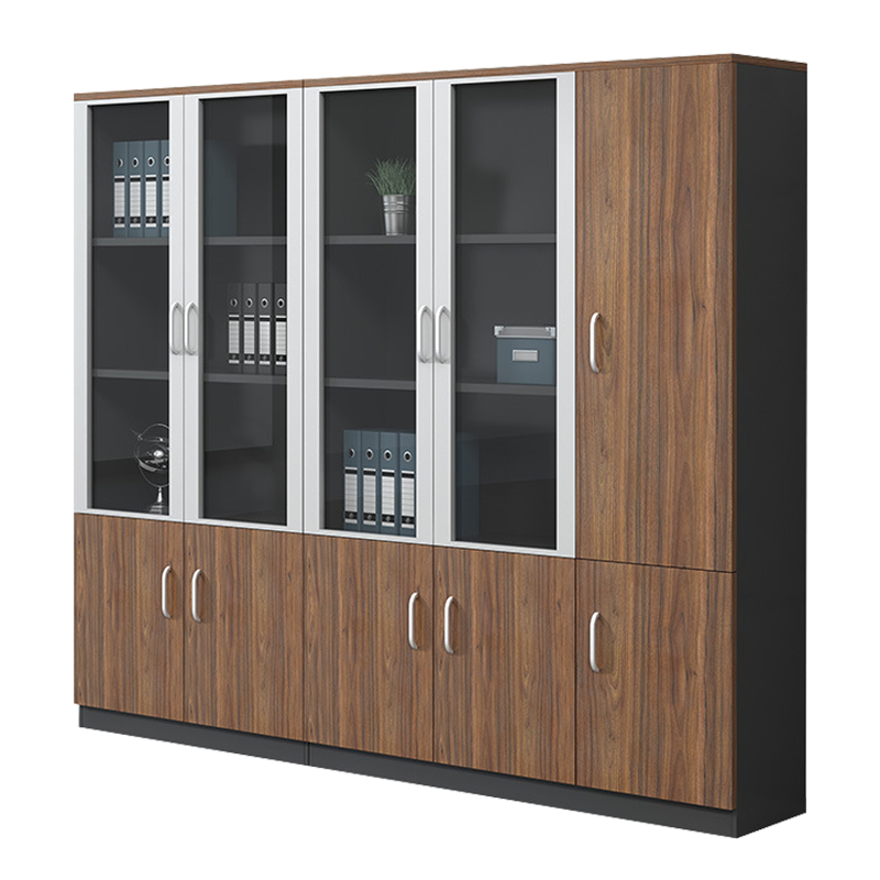 欧宝美文件柜定制储物柜板式木质五门办公室文件柜深胡桃色2000*2000*400