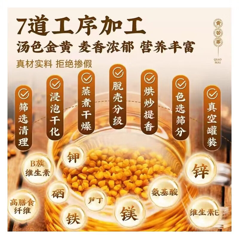同仁堂胖东来同款黄苦荞降3高正宗大凉山全胚芽全颗粒泡水麦香浓郁茶 特级黄苦荞茶 250g*4袋