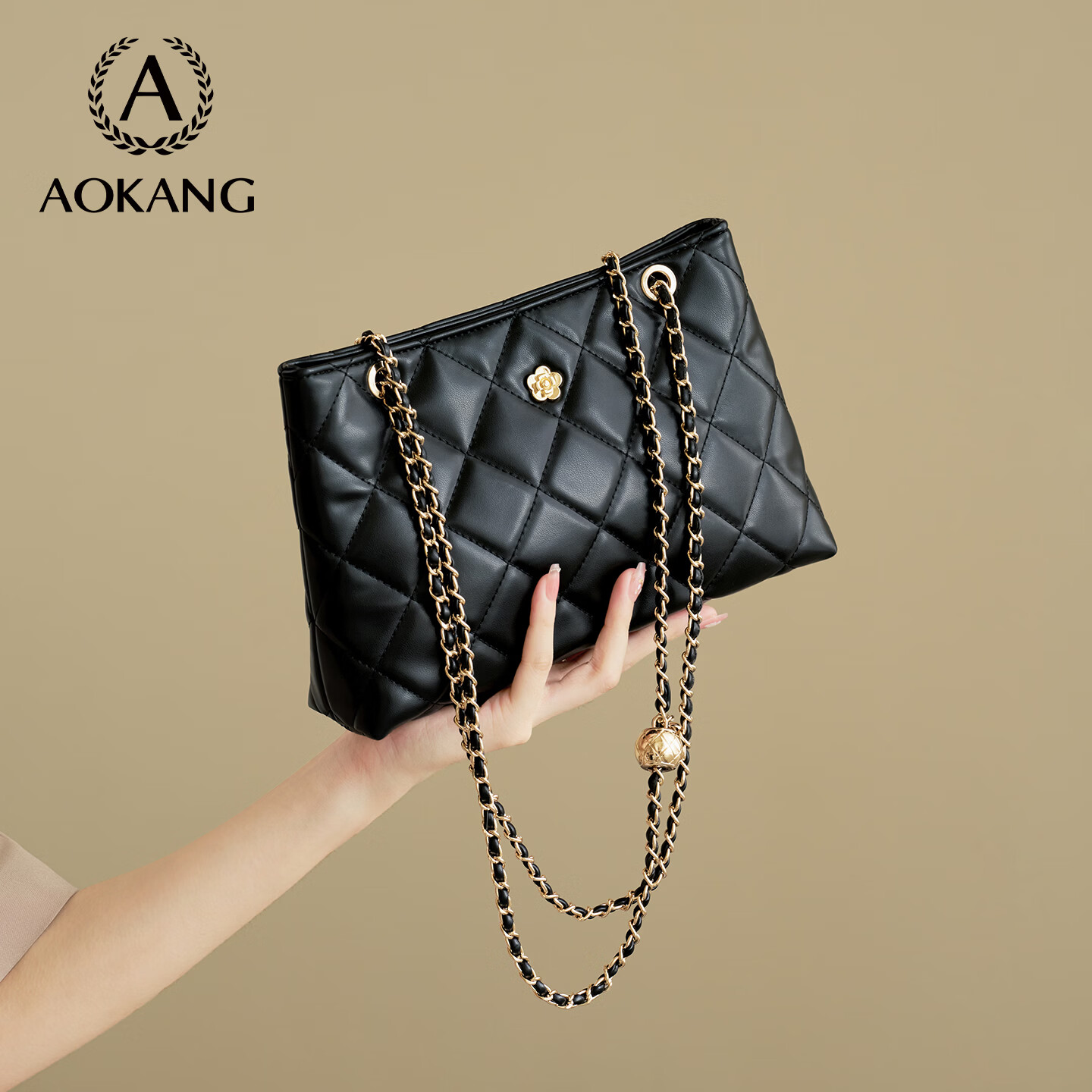 奥康（Aokang）包包女包托特单肩包经典复古斜挎包手提包生日母亲节礼物送妈妈 经典黑BG704069