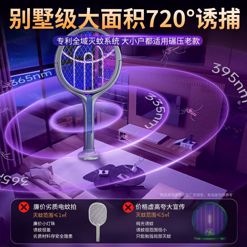 FIELL德国电蚊拍充电式家用2026新款二合一自动诱蚊超强力网母婴可用 【2026爆款】【驱蚊神器室内强效电蚊灭蚊器】 【德国升级伸缩款】可伸缩支撑杆+紫光诱蚊灯+90°旋转