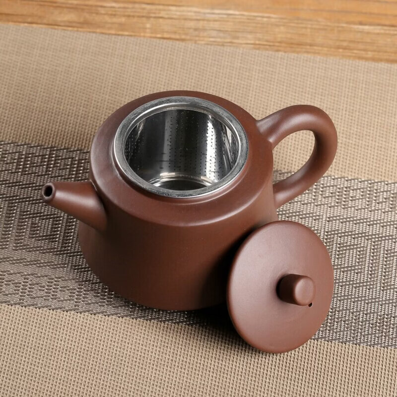 紫砂壶宜兴茶壶内置过滤泡茶家用壶大容量手工壶陶瓷茶具老式单壶 棕色高石瓢壶 550ml ~