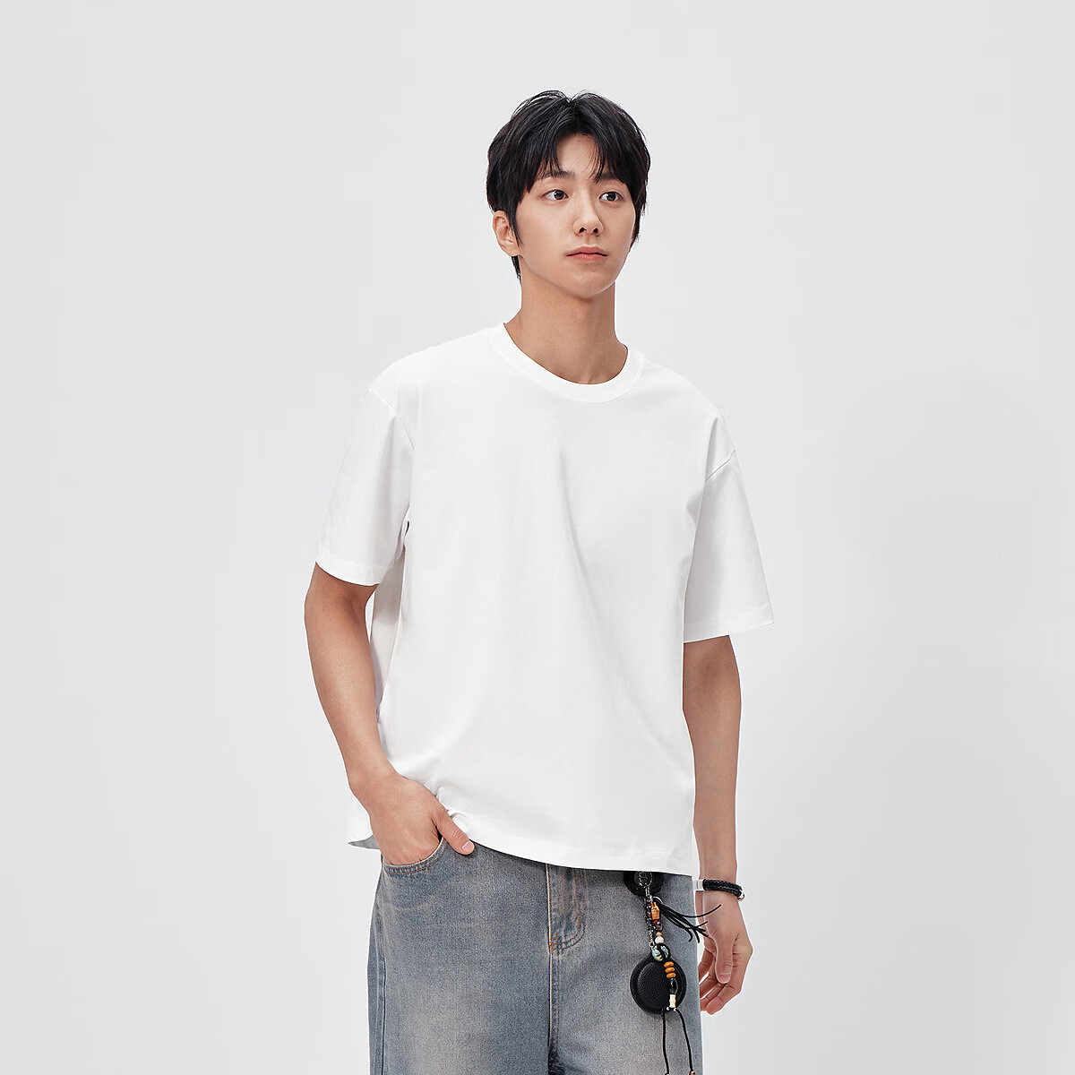 森马(Semir)【200g重磅】短袖T恤男26夏季新款纯色圆领打底衫速干凉感上衣t恤 本白10102 L