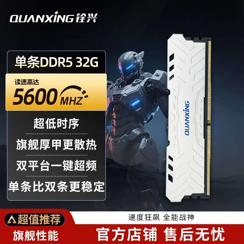 铨兴（QUANXING）DDR5 台式机内存条 马甲条 支持XMP超频 16G/32G/64G 兼容英特尔AMD 高速稳定 游戏办公电脑内存 32G DDR5 5600MHZ 台式机马甲条