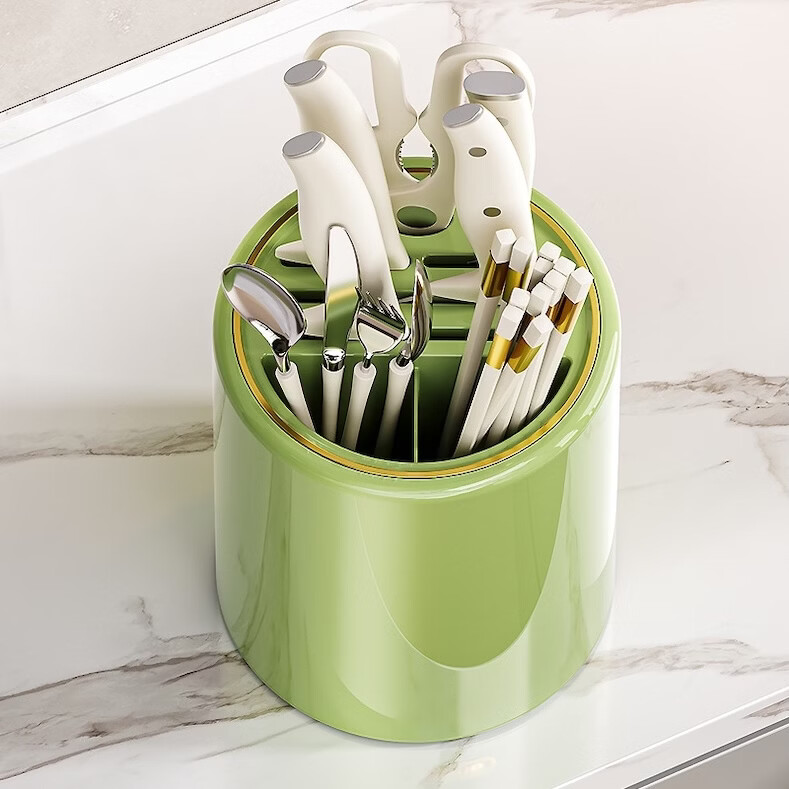 刀架筷子架一体厨房筷子刀具多功能收纳架刀架子菜刀置物架菜刀架 旋转刀架【绿金】 185*185*212mm