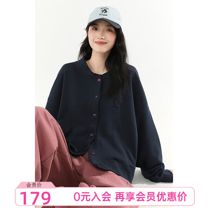 飞鸟和新酒2026春新款时尚女装上衣短款宽松纯棉小个子绣花外套女 深蓝HRH08 预售[4月14日] M