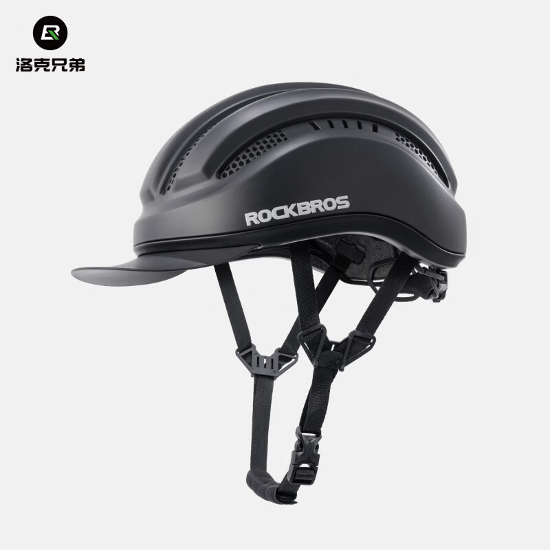 洛克兄弟（ROCKBROS）自行车头盔男女通勤休闲小布折叠车山地车骑行头盔带风镜 后街-标配灰帽檐 均码