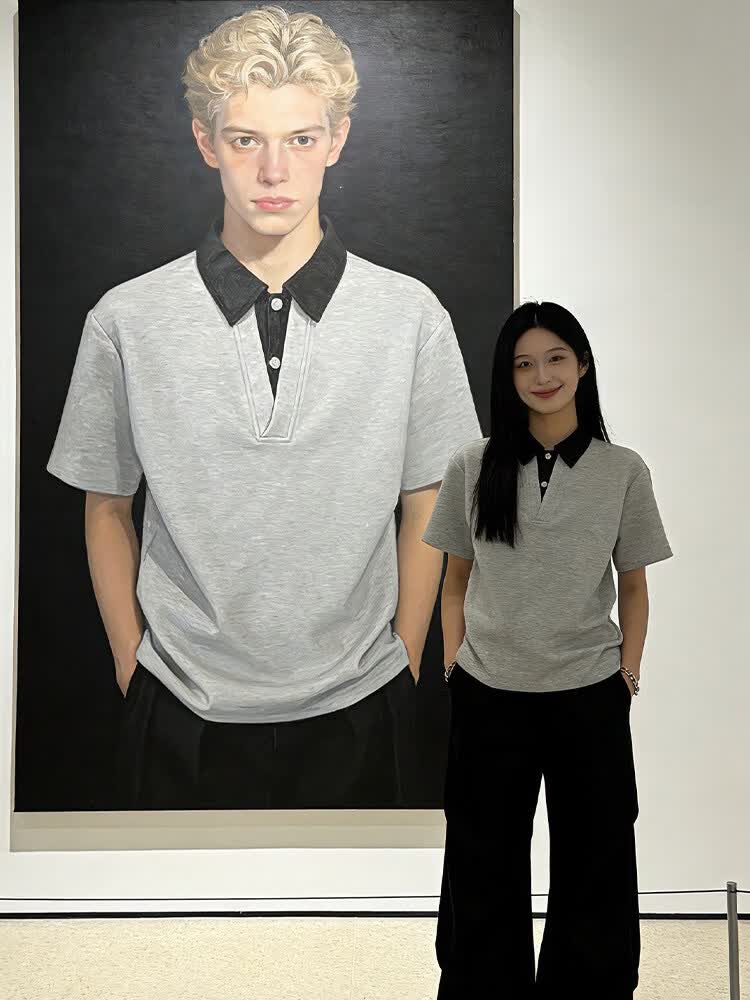 Shelley Jones美式假两件正肩短袖男夏季cleanfit重磅翻领t恤高级感痞帅polo衫 浅灰色 【高品质】 XL 身高175-180cm体重140-155斤