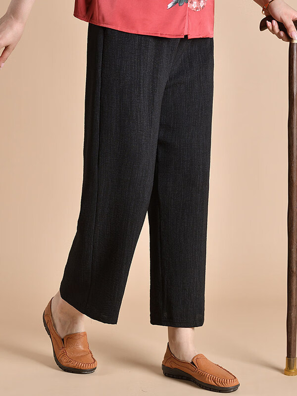 老年人裤子女夏季薄款直筒阔腿裤2026妈妈裤子洋气老太太奶奶裤子 卡其 XL  推|荐95-105斤