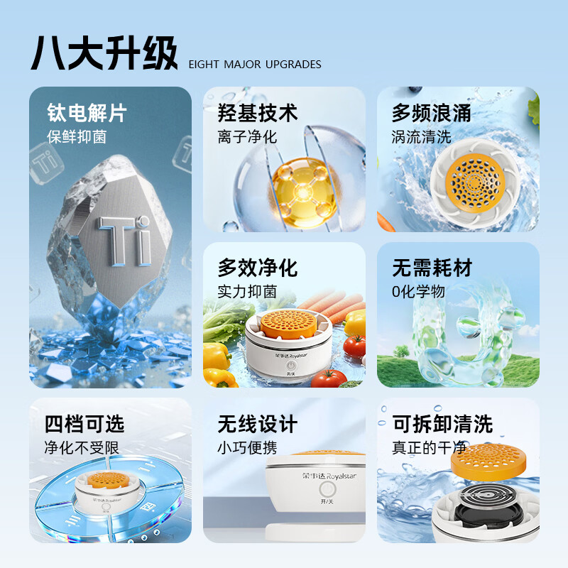 荣事达【全网热销】果蔬净化机食材净化器水果蔬菜肉类谷物多功能清洗器杀菌去农残洗菜机清洗机 【正品保障】纯钛电解片丨涡流净化