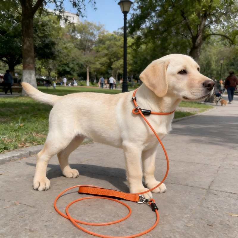 斯派科狗狗钢丝P绳牵引绳铁链防爆冲防水抗咬训犬钢丝P链遛狗绳溜大狗 升级万向轮泡棉手柄--橘色 绳粗5mm*绳长200cm【建议5-150斤】