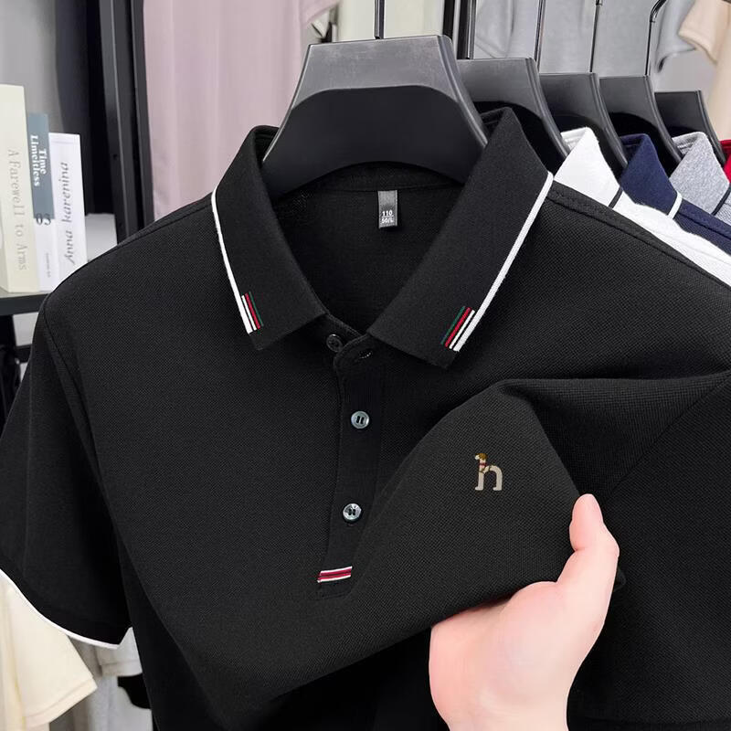 饼干保罗奥特莱斯专柜纯棉短袖T恤男士polo衫夏季翻领2025新款体恤男 黑色 M 48100-120斤
