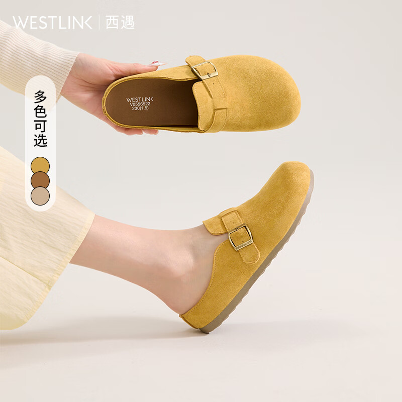 西遇勃肯鞋半拖女2026新款春夏休闲舒适一脚蹬懒人鞋平底包头拖鞋 浅驼色 预售20天 37 (235)