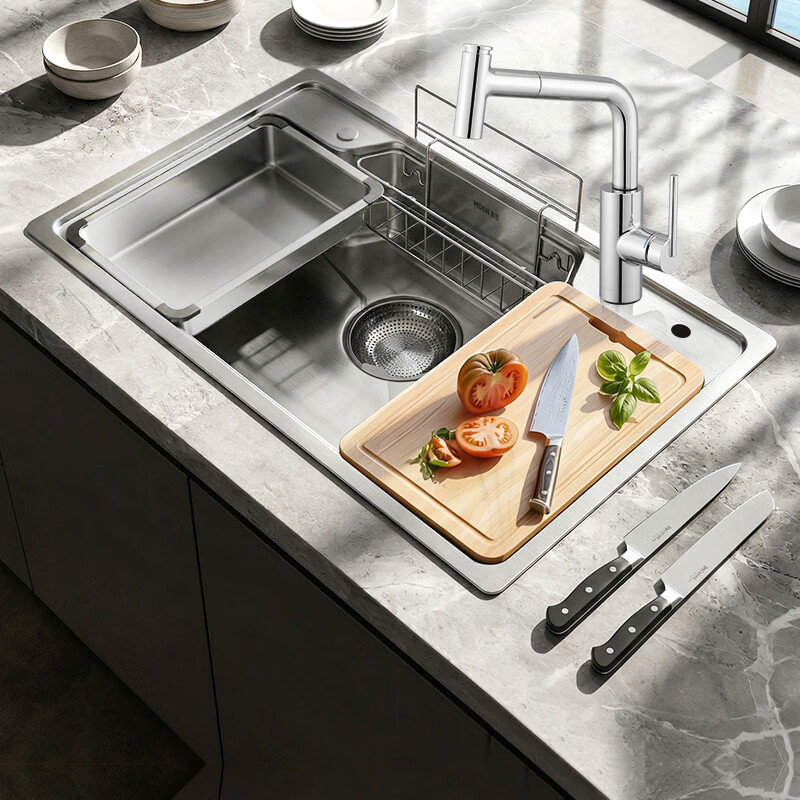 摩恩（MOEN）水槽大单槽洗菜盆厨房不锈钢水槽一体洗菜盆304不锈钢洗菜池 日式多功能槽