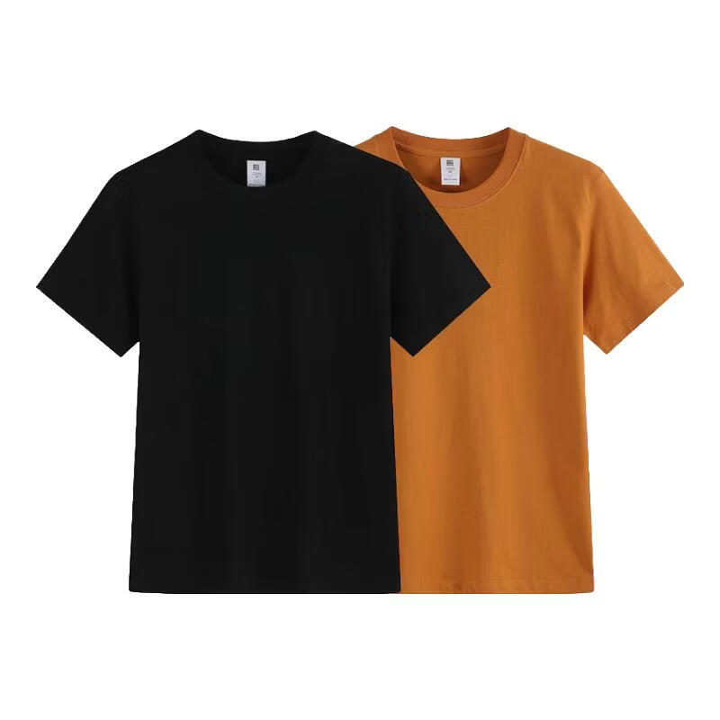 尺度保罗【2件装】短袖T恤夏季重磅100%纯棉半袖t恤小白T恤男圆领打底衫 杏色+杏色 3XL 推荐160-180斤