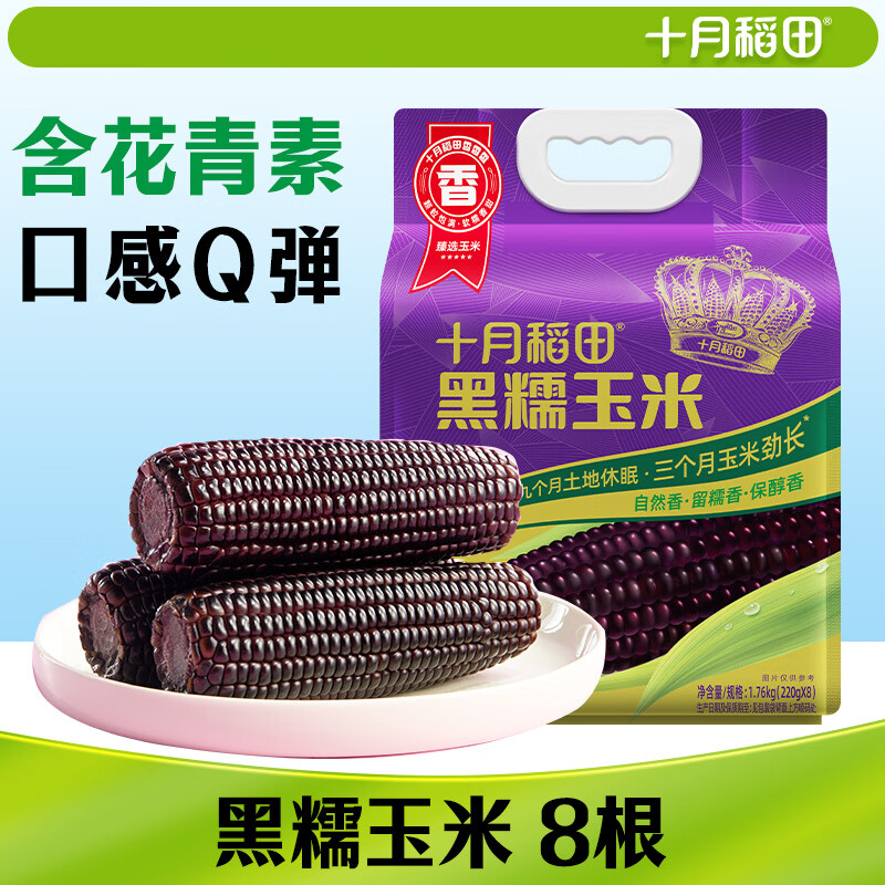 十月稻田 黑糯玉米 3.52斤(220g*8根) 东北玉米 杂粮粗粮 低脂早餐