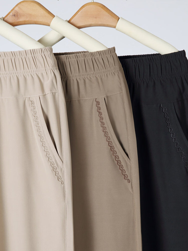 大码妈妈裤子2026新款夏季薄款休闲中老年人女裤宽松直筒夏天裤子 米色九分裤（凉快清爽） XL  （80-105斤）