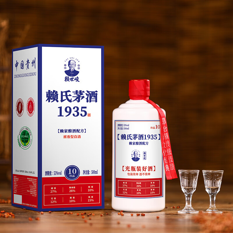 赖世峻贵州茅台镇 酱香型白酒 赖氏茅酒1935 纯粮食酿造 坤沙高粱酒整箱 53度 500mL 6瓶 珍品10酒(礼盒带12个酒杯)