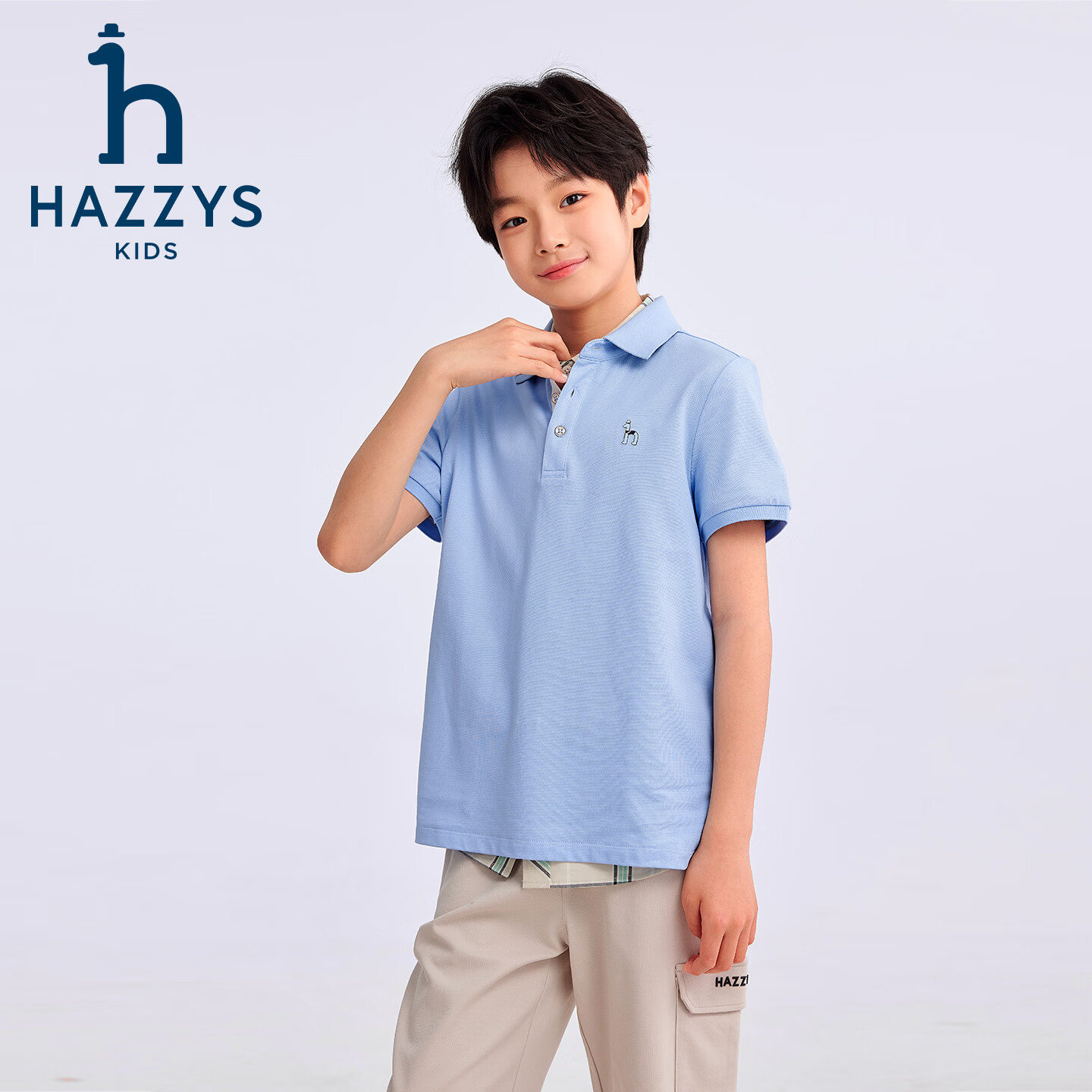 哈吉斯(HAZZYS)童装男童速干短袖POLO衫2026夏季新款大童学院风休闲简约透气T恤 藏蓝 160