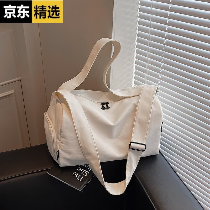 稻草人大容量手提轻便旅行包女短途收纳运动健身包瑜伽包干湿分离游泳包 米色 干湿分离 套拉杆 鞋仓