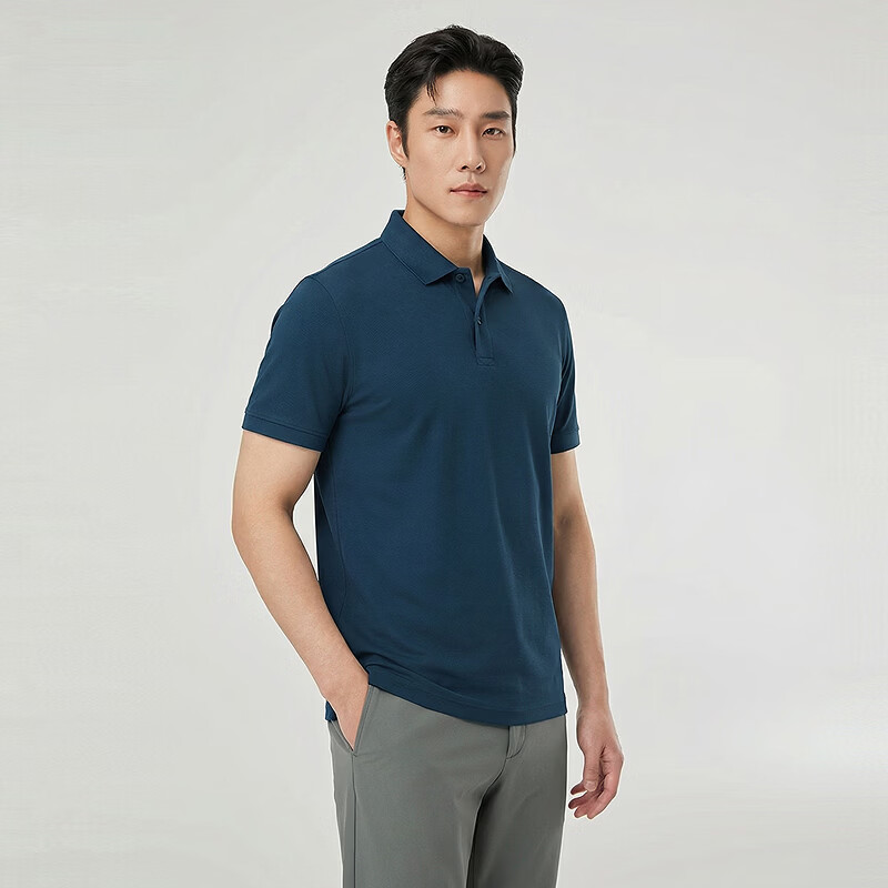 雅戈尔（YOUNGOR）【凉感+抗菌】雅戈尔夏季新款男士短袖商务户外纯色翻领Polo衫 牛仔蓝VSET513134IFA L （推荐135-150斤）
