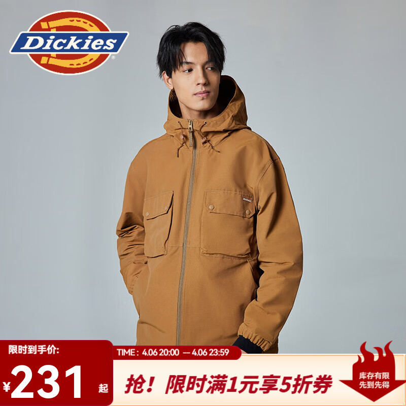 Dickies连帽外套男秋冬大容量口袋宽松休闲城市机能夹克男女情侣装 鸭棕色 2XL