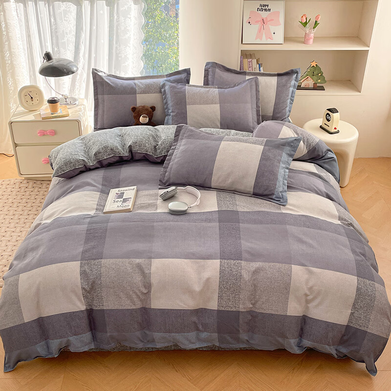 羽匠春季少女小清新印花四件套学生宿舍套件家用床单柔软四件套 文森格 床单款 三件套（被套150*200cm）