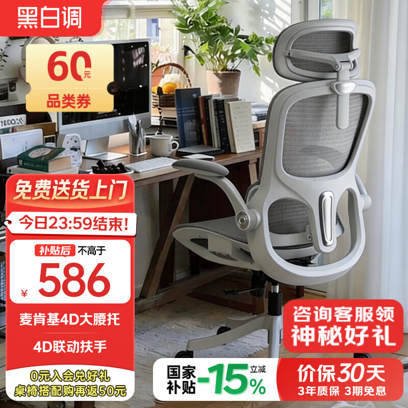 黑白调P2Pro二代人体工学椅电脑椅护腰办公椅人工力学座椅电竞椅4D腰托 P2Pro二代霜白 4D腰托+3D颈枕 京东折扣/优惠券