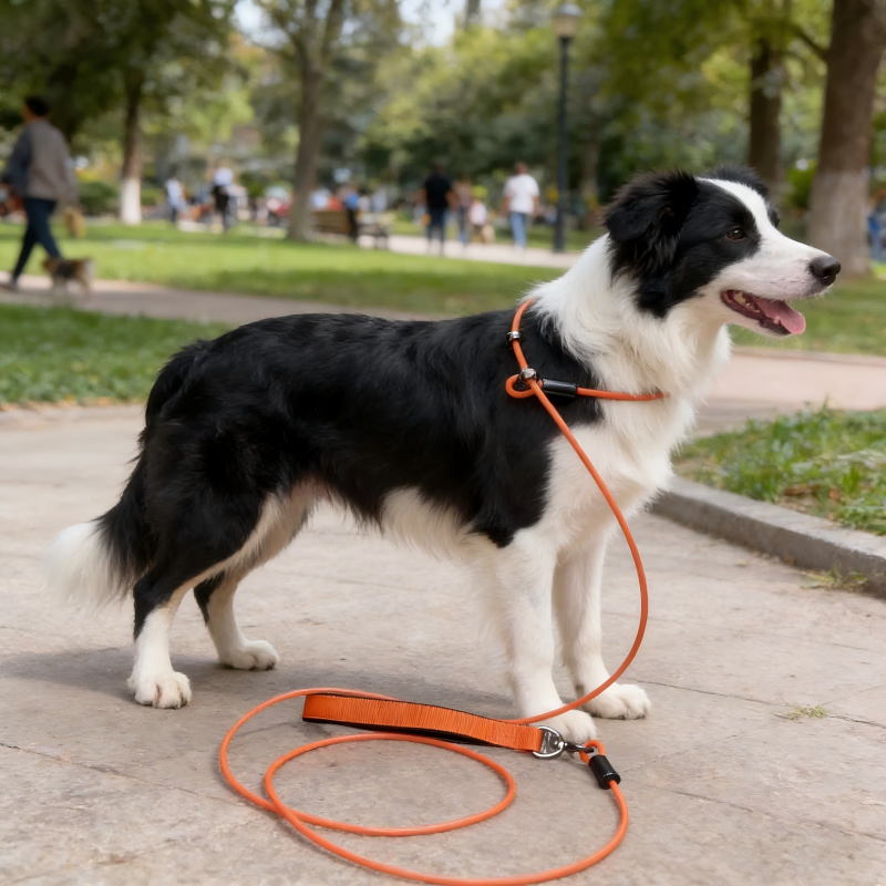 斯派科狗狗钢丝P绳牵引绳铁链防爆冲防水抗咬训犬钢丝P链遛狗绳溜大狗 升级万向轮泡棉手柄--橘色 绳粗5mm*绳长200cm【建议5-150斤】