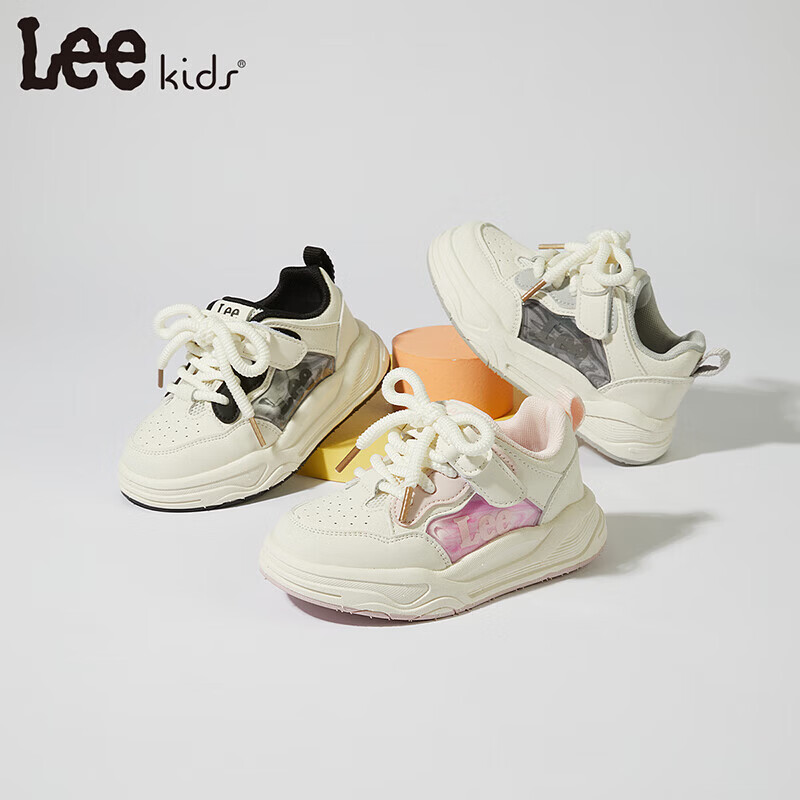 Lee童鞋春季新款儿童板鞋百搭小白鞋男童魔术贴休闲鞋女童 白黑 36 【建议脚长217-222mm】