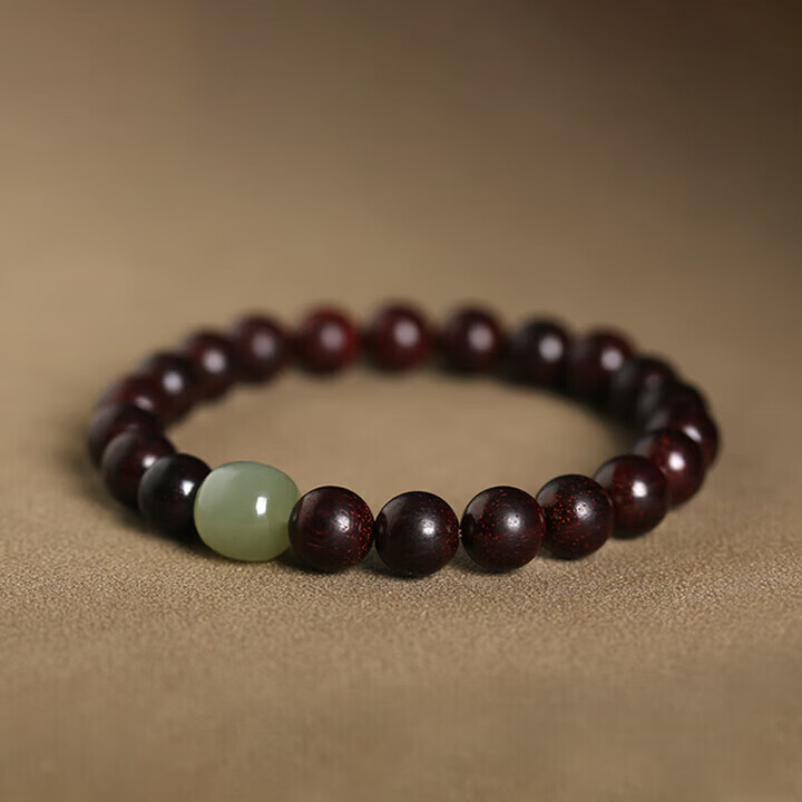 胖东来同款小叶紫檀手串男士感女款木紫檀木和田玉佛珠男生手串 8mm木手串--和田玉顶珠 20cm