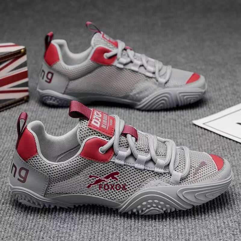 男鞋透气网面潮牌百搭休闲阿甘鞋男士跑步防滑轻便软底运动鞋gt 灰红 40